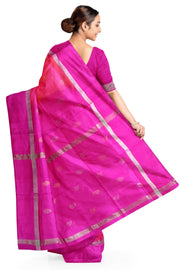 Handwoven Uppada pure silk saree in double shaded pink with gold & silver motifs
