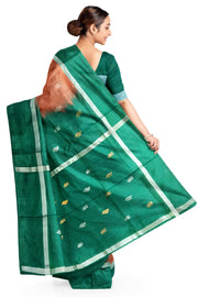Handwoven Uppada pure silk saree in double shaded brown with gold & silver motifs