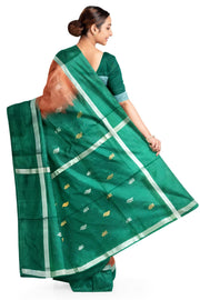 Handwoven Uppada pure silk saree in double shaded brown with gold & silver motifs