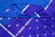 Handwoven Uppada pure silk saree in double shaded blue with gold & silver motifs