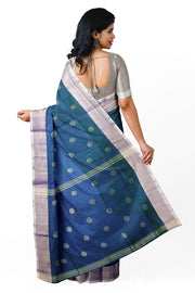 Handwoven Uppada pure silk saree in peacock blue 