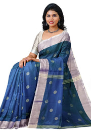 Handwoven Uppada pure silk saree in peacock blue 