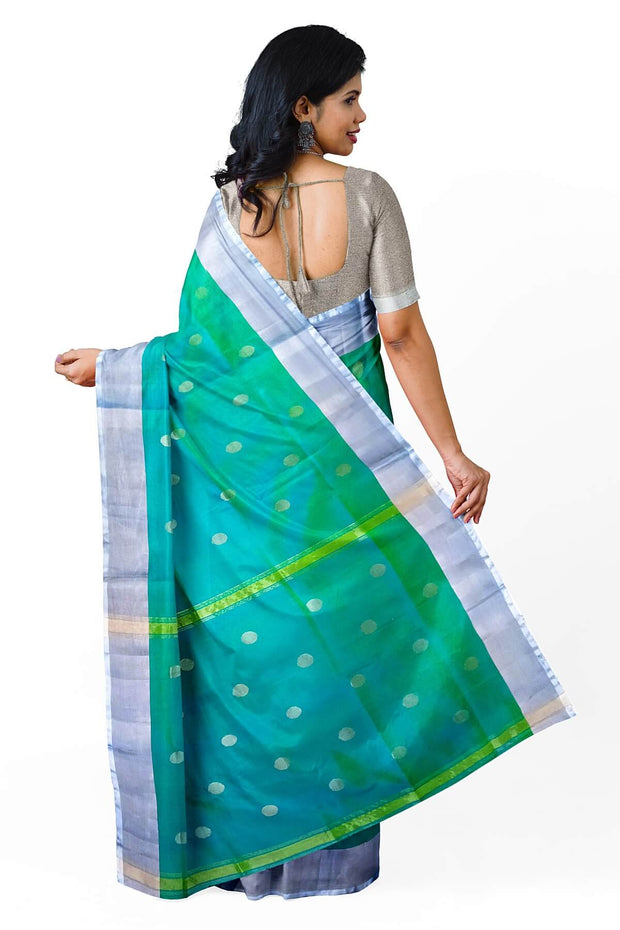 Handwoven Uppada pure silk saree in teal green 