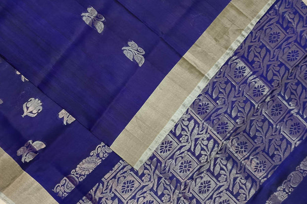 Handwoven Uppada pure silk saree in violet with  floral motifs .