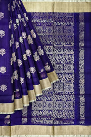 Handwoven Uppada pure silk saree in violet with  floral motifs .