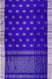 Handwoven Uppada pure silk saree in royal blue with  floral motifs .