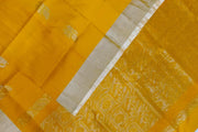 Handwoven Uppada pure silk saree in yellow with  floral motifs .