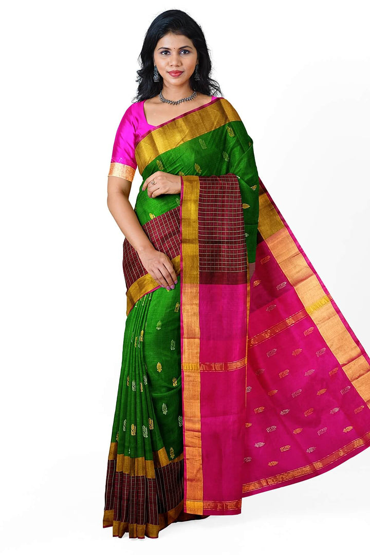 Handwoven  Uppada pure silk saree in green
