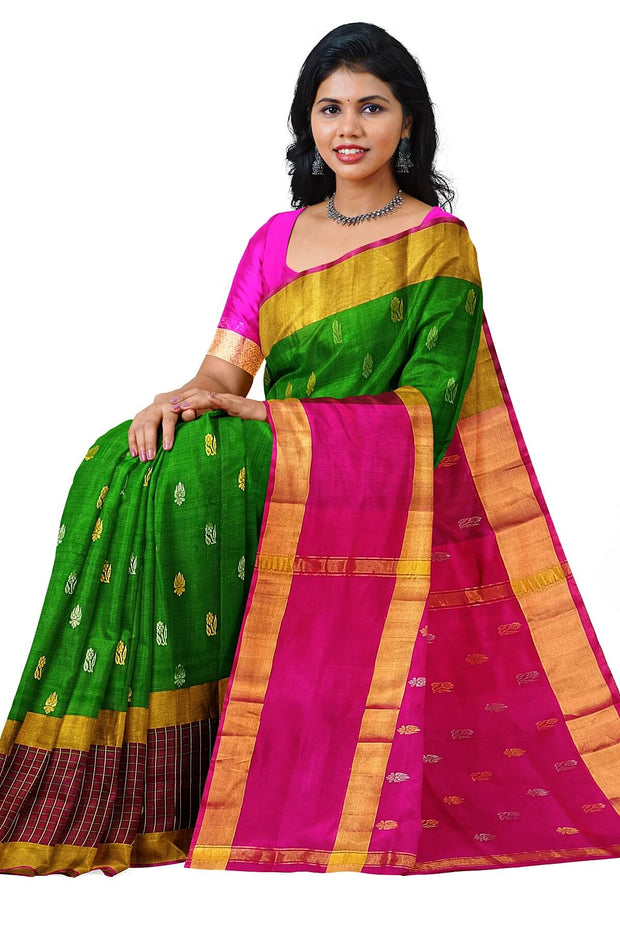 Handwoven  Uppada pure silk saree in green