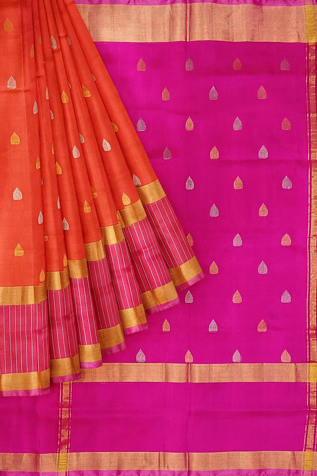 Handwoven  Uppada pure silk saree in orange