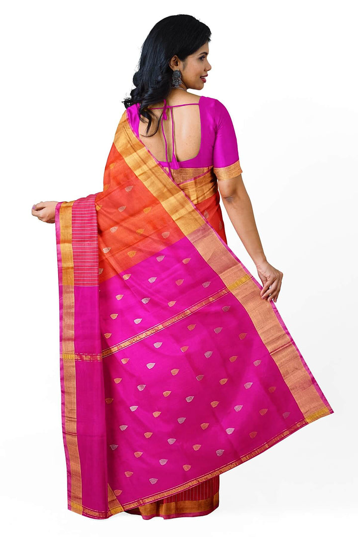Handwoven  Uppada pure silk saree in orange