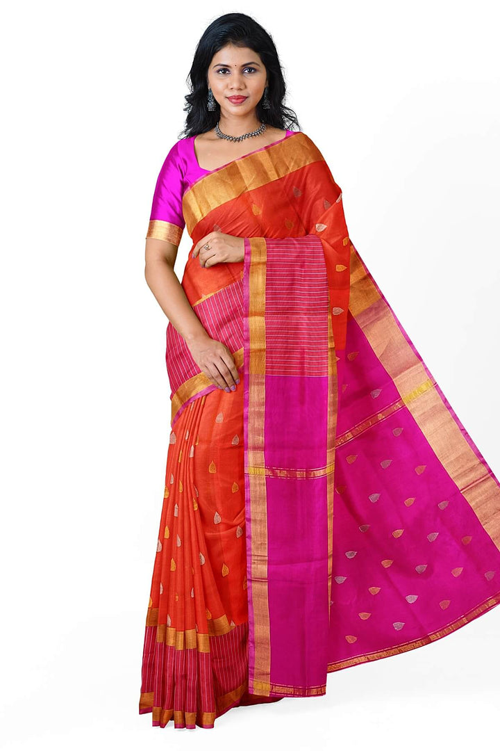 Handwoven  Uppada pure silk saree in orange