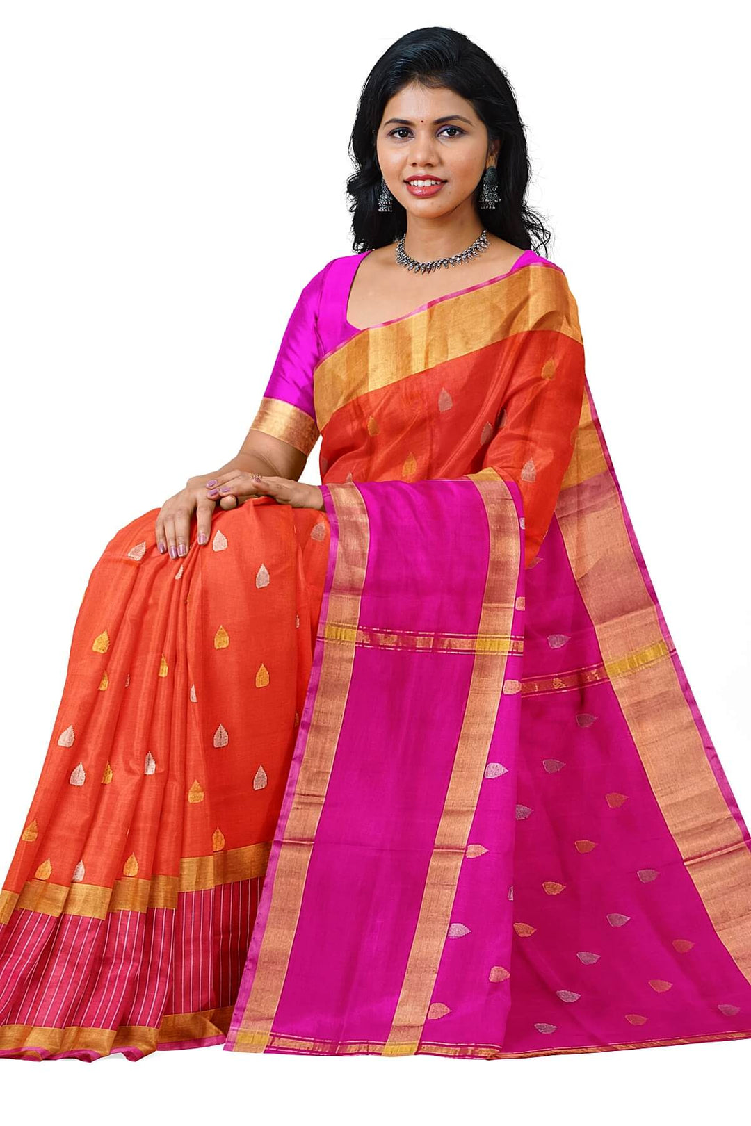 Handwoven  Uppada pure silk saree in orange