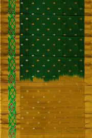 Handwoven Uppada pure silk saree in bottle green  with  ikat border