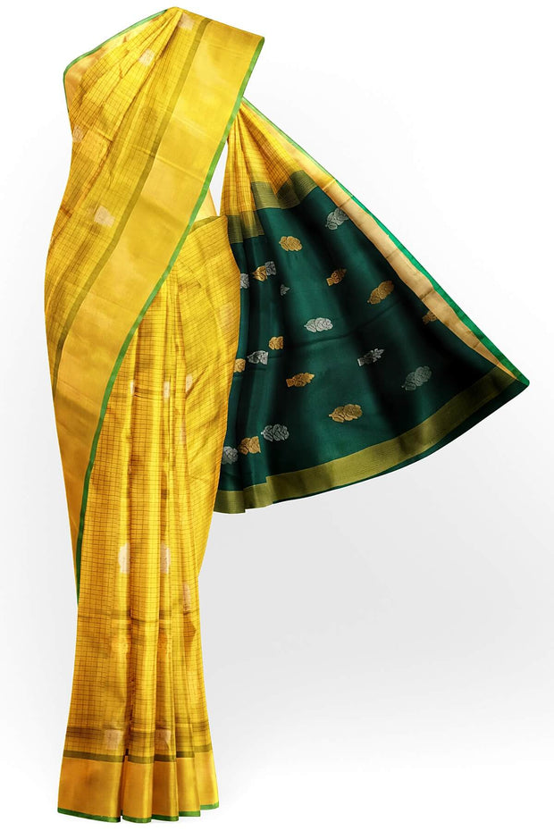 Handoven Uppada pure silk saree in mustard in checks