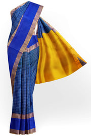 Handloom Uppada pure silk saree in  checks in peacock blue