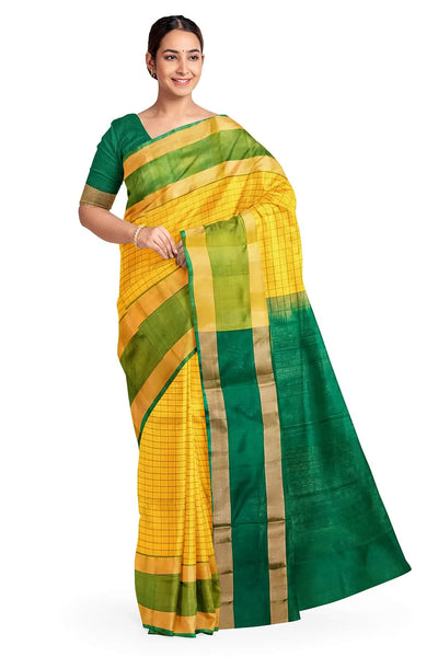 Handloom Uppada pure silk saree in  checks in yellow