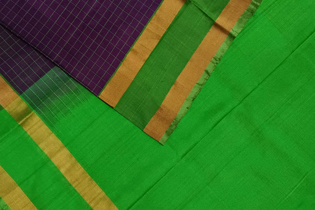 Handloom Uppada pure silk saree in  checks in purple