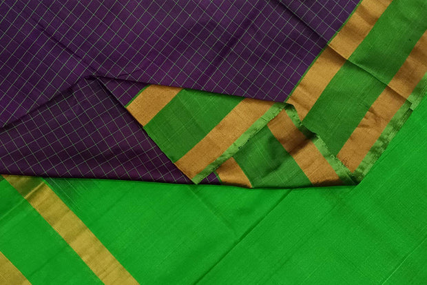 Handloom Uppada pure silk saree in  checks in purple