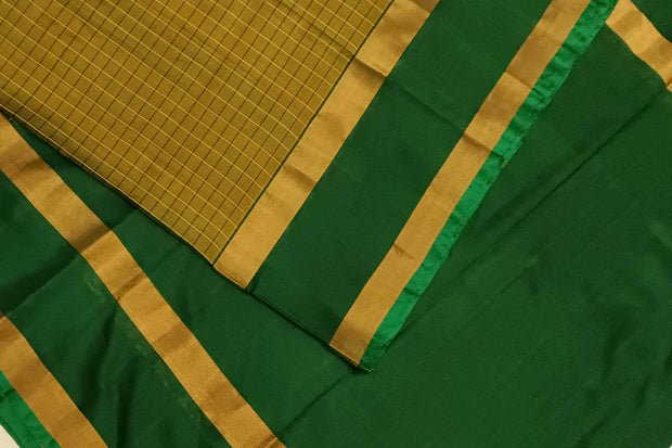 Handloom Uppada pure silk saree in  checks in  greenish yellow