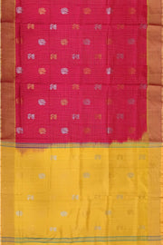 Handwoven Uppada pure silk saree in red in fine checks with gold & silver motifs.