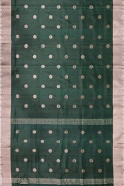 Handwoven Uppada pure silk saree in bottle green  with round motifs