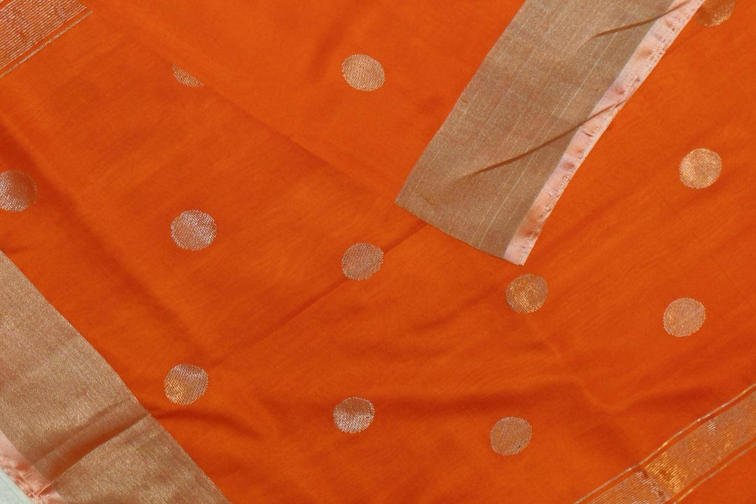 Handwoven Uppada pure silk saree in orange  with round motifs