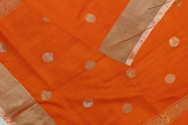 Handwoven Uppada pure silk saree in orange  with round motifs