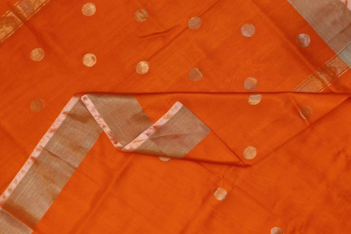 Handwoven Uppada pure silk saree in orange  with round motifs