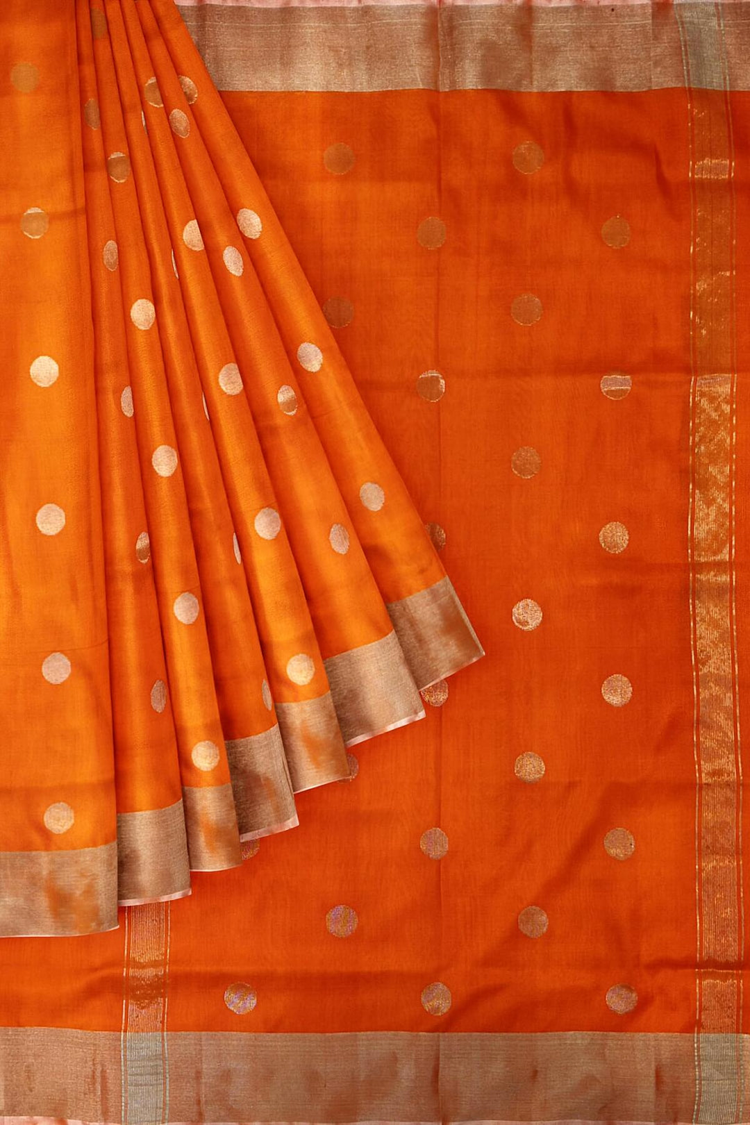 Handwoven Uppada pure silk saree in orange  with round motifs