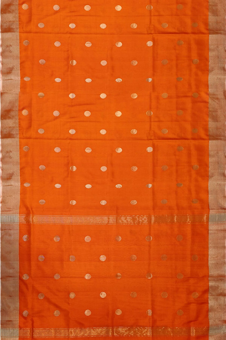 Handwoven Uppada pure silk saree in orange  with round motifs
