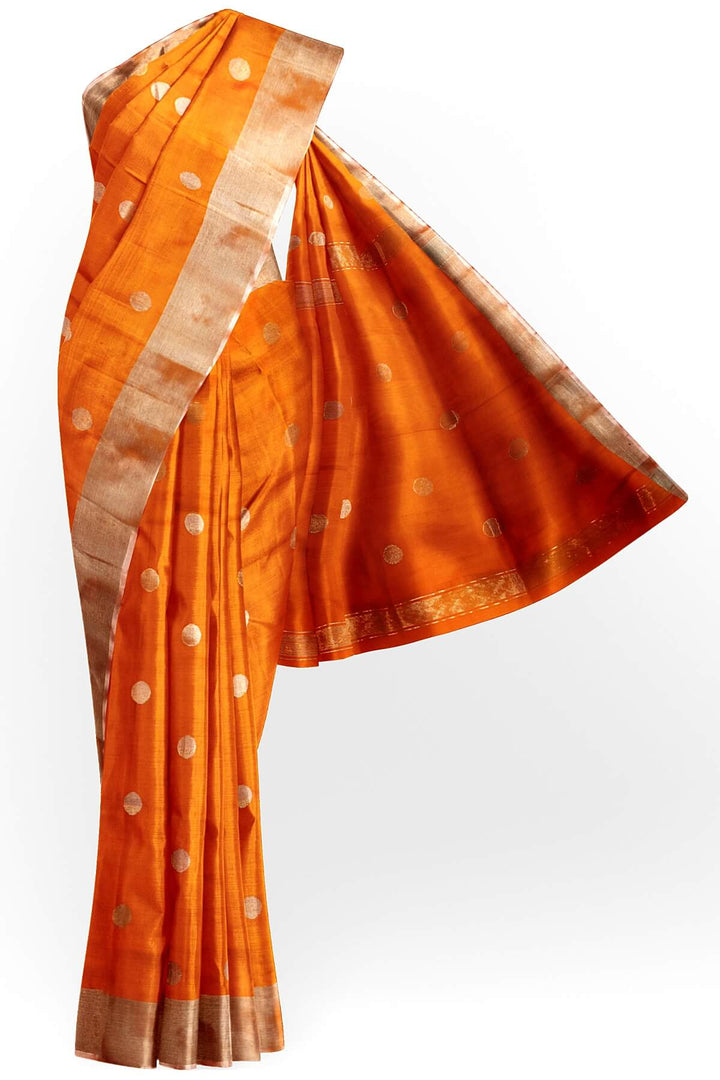 Handwoven Uppada pure silk saree in orange  with round motifs