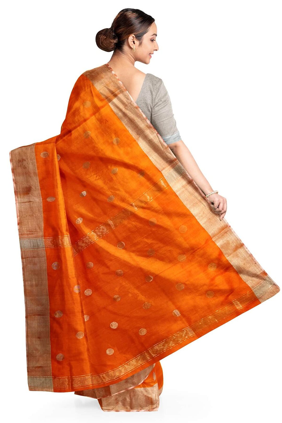 Handwoven Uppada pure silk saree in orange  with round motifs