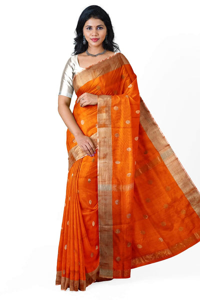 Handwoven Uppada pure silk saree in orange  with round motifs