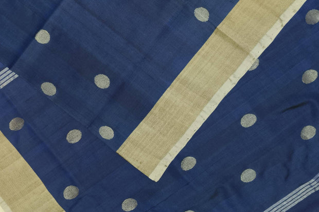 Handwoven Uppada pure silk saree in peacock blue with round motifs