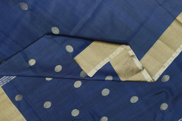 Handwoven Uppada pure silk saree in peacock blue with round motifs