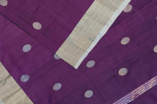 Handwoven Uppada pure silk saree in wine  with round motifs