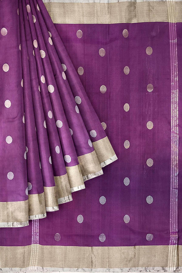 Handwoven Uppada pure silk saree in wine  with round motifs