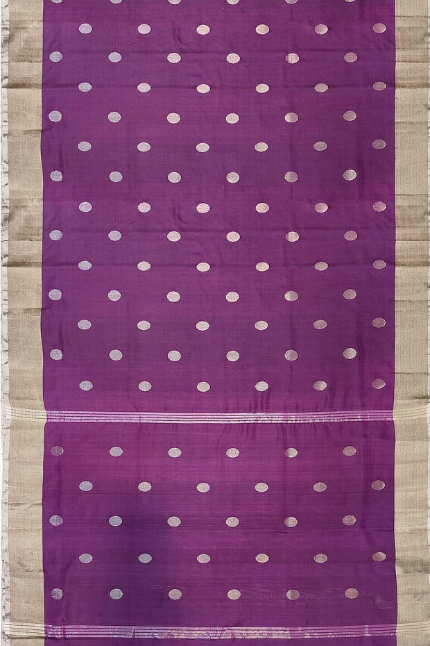 Handwoven Uppada pure silk saree in wine  with round motifs