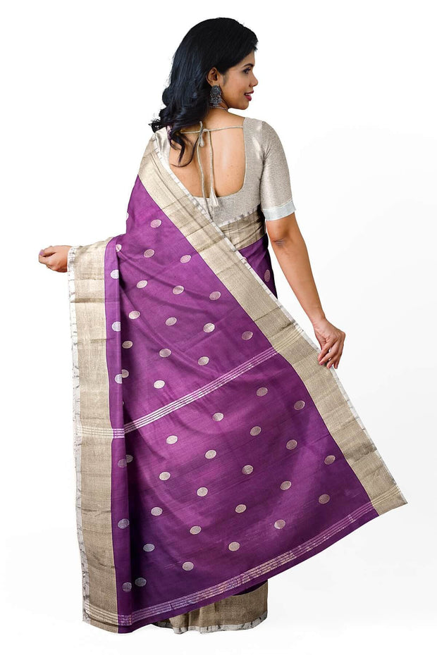 Handwoven Uppada pure silk saree in wine  with round motifs