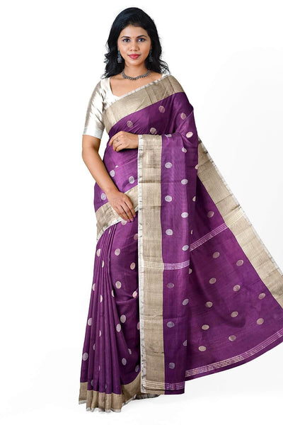 Handwoven Uppada pure silk saree in wine  with round motifs