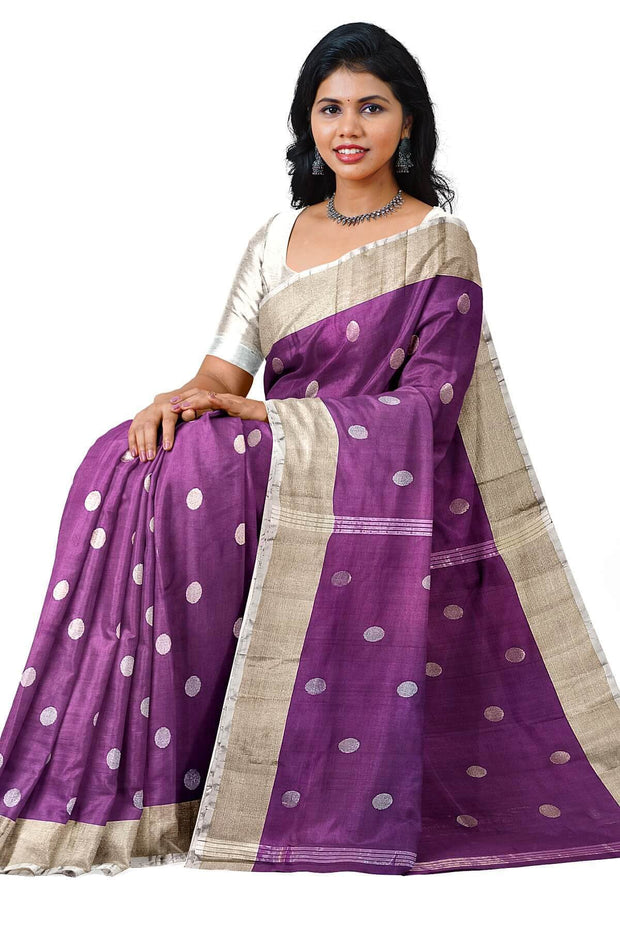 Handwoven Uppada pure silk saree in wine  with round motifs