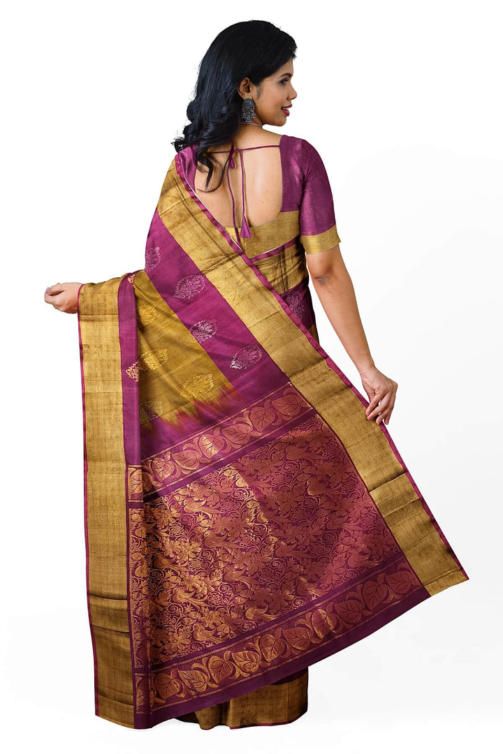 Handwoven Uppada pure silk saree in mehndi green  with gold & silver motifs