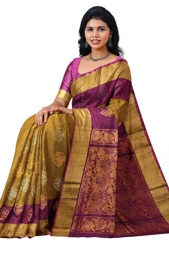 Handwoven Uppada pure silk saree in mehndi green  with gold & silver motifs