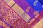 Handwoven Uppada pure silk saree in  blue  with gold & silver motifs