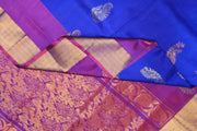 Handwoven Uppada pure silk saree in  blue  with gold & silver motifs