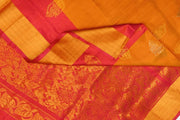Handwoven Uppada pure silk saree in orange  with gold & silver motifs