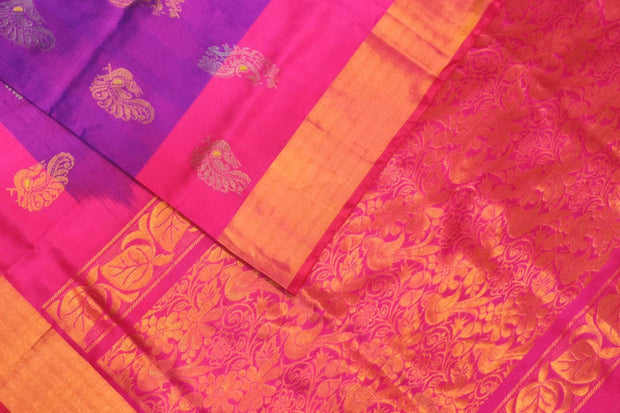 Handwoven Uppada pure silk saree in purple  with gold & silver motifs
