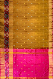 Handwoven Uppada pure silk saree in mehndi green with Pochampally border