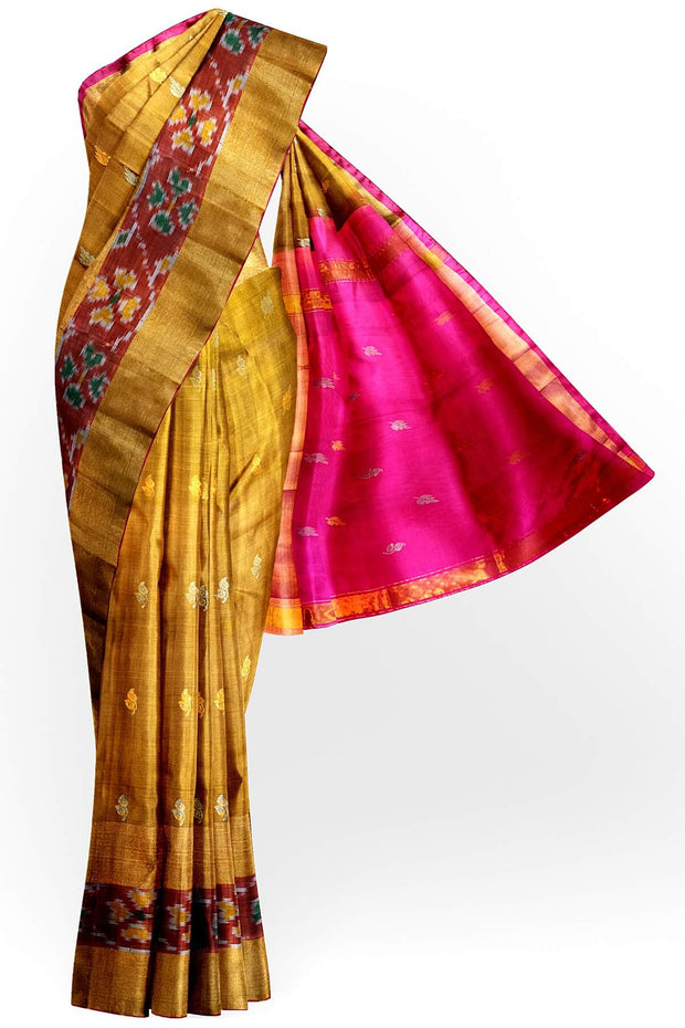 Handwoven Uppada pure silk saree in mehndi green with Pochampally border